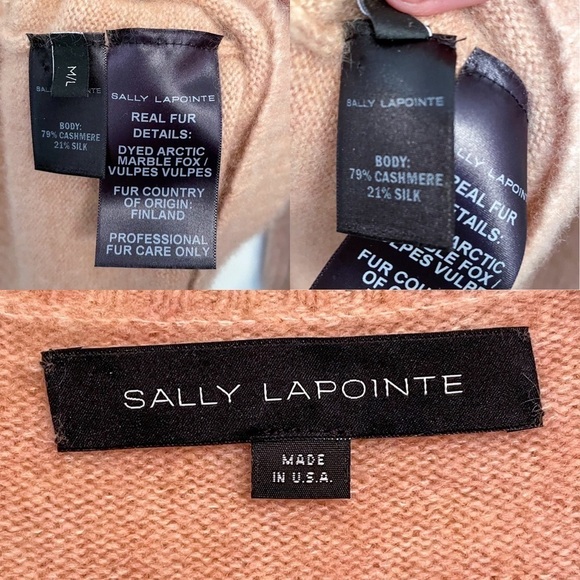 LAPOINTE Fox Fur Trim V Neck Cashmere Silk Pullover Sweater M/L - Picture 11 of 11